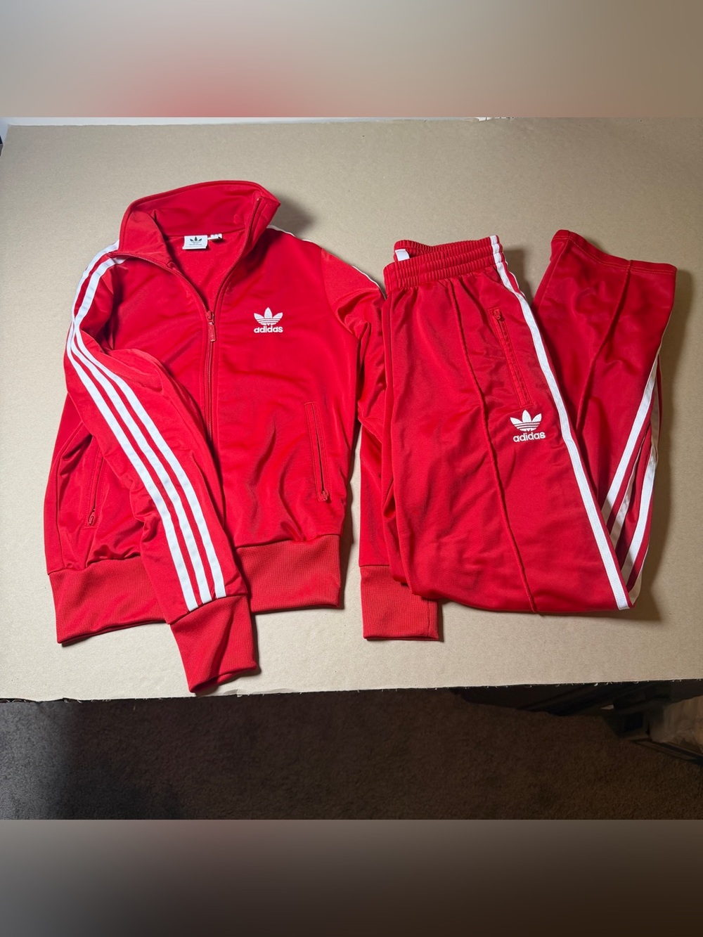 ADIDAS youth y2k red firebird size 6 tracksuit 3 stripes red and white retro